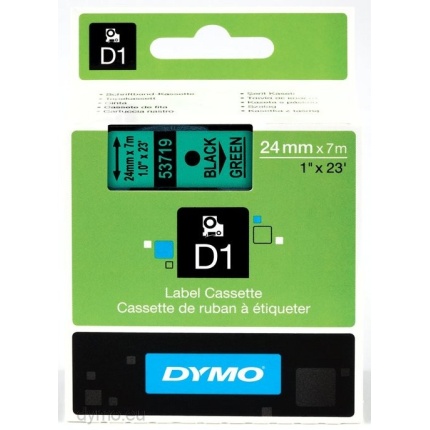 53719-DYMO D1 TAPE - 24mm - SORT/GRØN (SKAFFEVARE)
