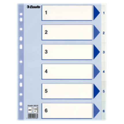 REGISTER - PLASTIC A4 - 1-6 - HVID - SKAFFEVARE