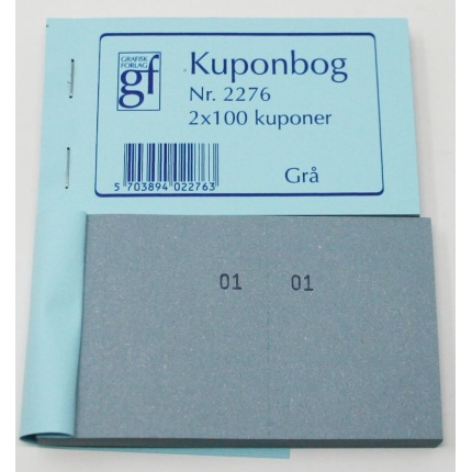 KUPON BØGER GRÅ 120X70MM 2X100 KUPONER