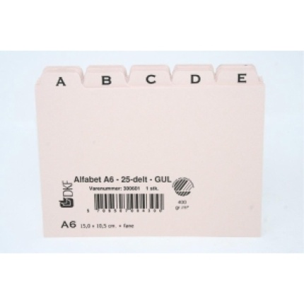 Kartoteksalfabet DKF -  A, 25-delt GUL