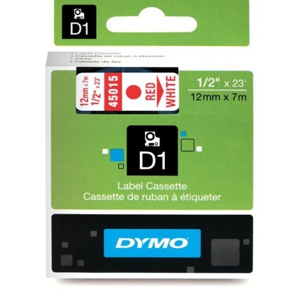 45015 DYMO D1 TAPE - 12mm, RØD/HVID