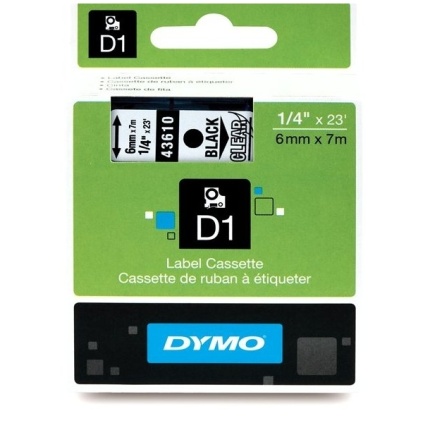 43610 DYMO D1 TAPE 6 mm - SORT/KLAR