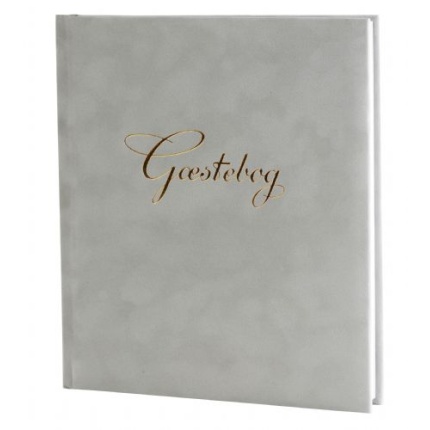 GÆSTEBOG VELOUR GRÅ M/GULDTRYK - 23x25 CM