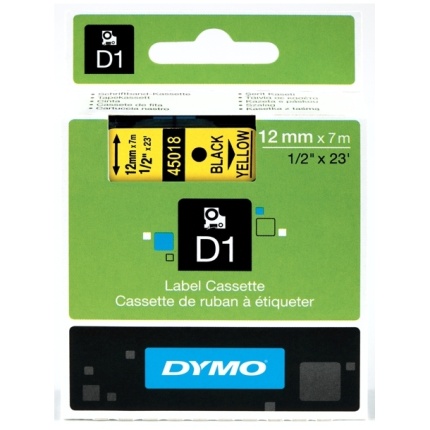 45018 DYMO D1 TAPE 12mm, SORT/GUL