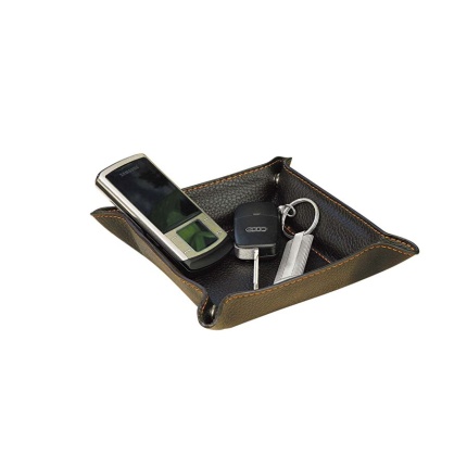 OPBEVARINGSBAKKE I KUNSTLÆDER 15x15x3,5 CM - BRUN