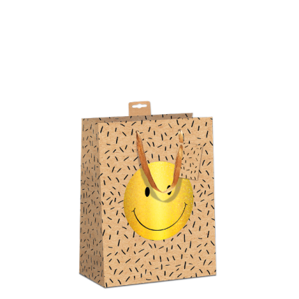 GAVEPOSE STR. M "SMILEY" - KRAFTPAPIR"18X23X10 CM