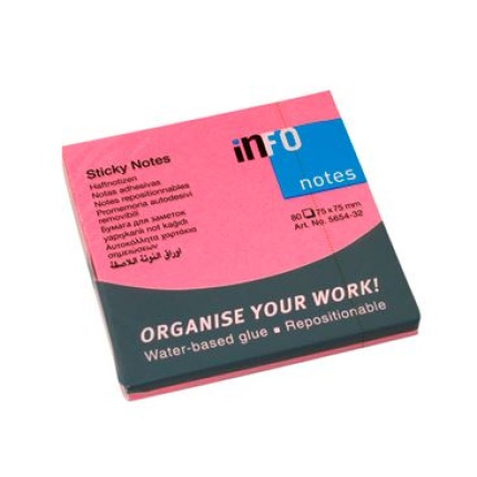 STICKY NOTES NEONPINK 75X75 MM 80 BLADE