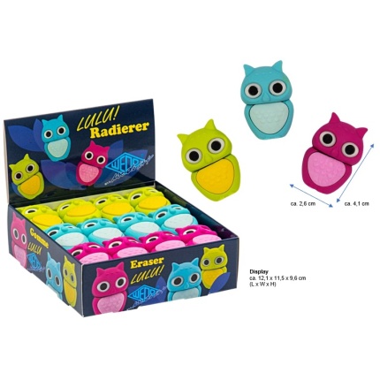 VISKELÆDER - UGLE " LULU" - ASS. FARVER - 24 STK PR. DISPLAY