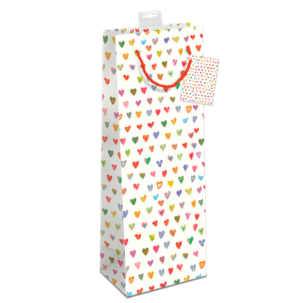 GAVEPOSE TIL FLASKE " FARVET HJERTER"