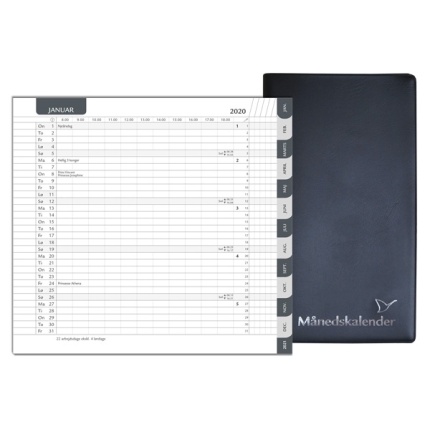MÅNEDSKALENDER 2026 SORT 2 FLØJET M.BLOK
