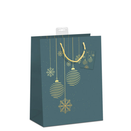 GAVEPOSE STR. L "JULEPYNT - MAT GRØN GULD FOLIE"