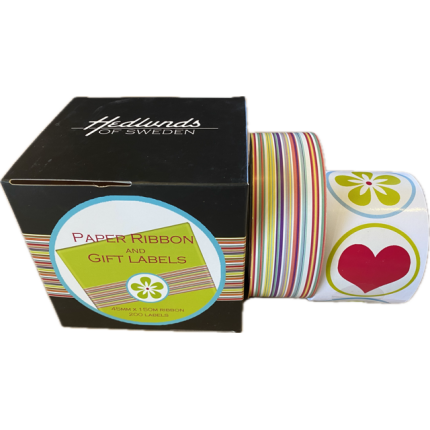 GAVEETIKETTER 200 STK & PAPIRBÅND 150X45