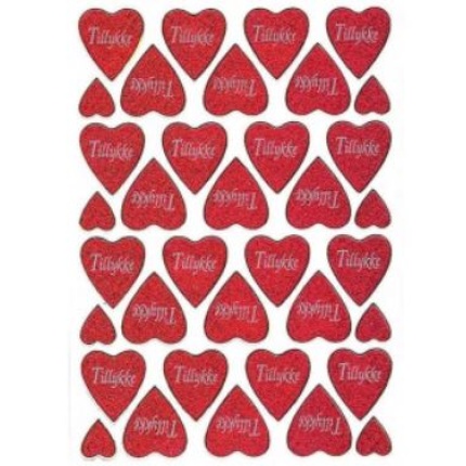 STICKERS RØDE HJERTER / TILLYKKE