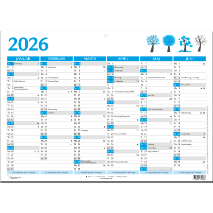 VÆGKALENDER A5 2026 - BLÅ