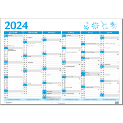VÆGKALENDER KÆMPE 2026 -2x6 MDR - BLÅ 98X68,5CM