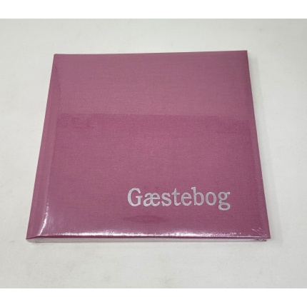 GÆSTEBOG LÆRRED M/TRYK - 23x25 CM, FUCHIA