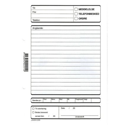 Meddelse/Besked/Ordre 210X148 MM ca. 100 blade