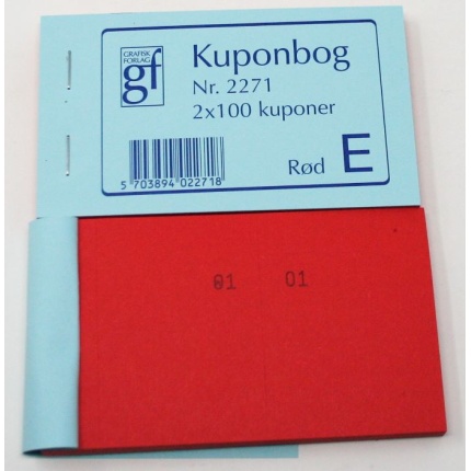 KUPON BØGER RØD  120X70MM 2X100 KUPONER