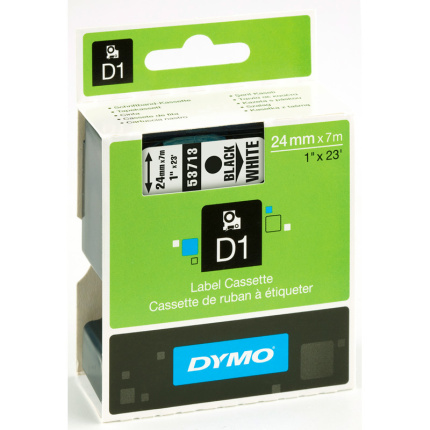 53713-DYMO D1 TAPE - 24mm - SORT/HVID (SKAFFEVARE)
