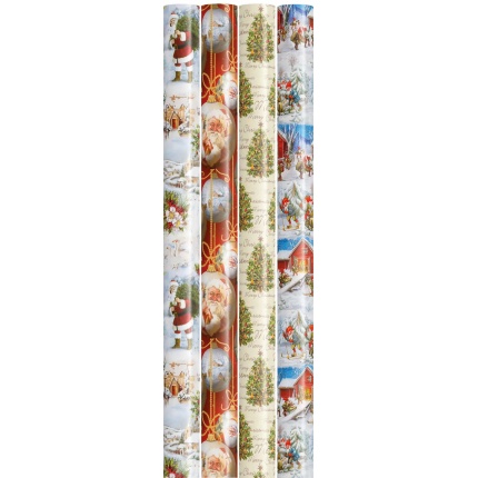 JULEPAPIR 0,7 X 5M - KLASSISK MIX - 4 MOTIVER (50 RULLER)