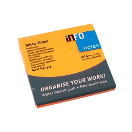 STICKY NOTES NEONORANG 75X75 MM 80 BLADE