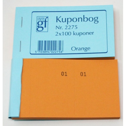 KUPON BØGER ORANGE 120X70MM 2X100 KUPONER