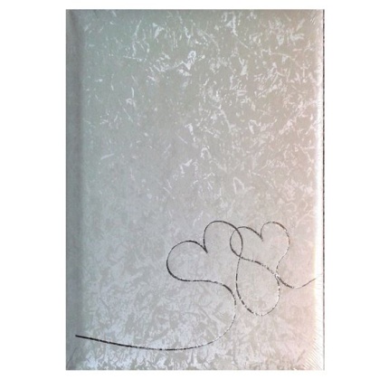 FOTOALBUM I HVID SATIN M/SØLV HJERTER - 30 X 31 CM