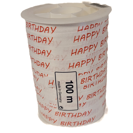 GAVEBÅND HAPPY BIRTHDAY, RØD - 10MM X 100M