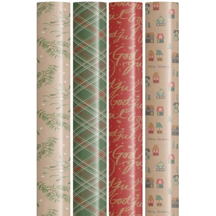 JULEPAPIR 0,7 X 4M - KRAFTPAPIR MIX - 4 MOTIVER (50 RULLER)