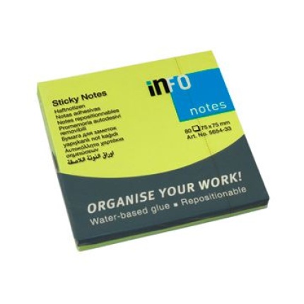 STICKY NOTES NEONGRØN 75X75 MM 80 BLADE