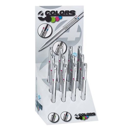 KUGLEPEN 4 FV. METAL - 12 STK I DISPLAY