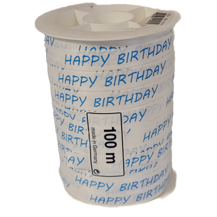 GAVEBÅND HAPPY BIRTHDAY, BLÅ -  10MM X 100M.