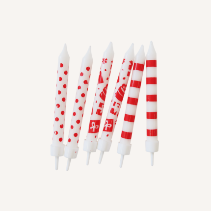 LYS TIL KAGE M/HOLDER RØD/HVID 8 CM. 12 STK PR. PK.