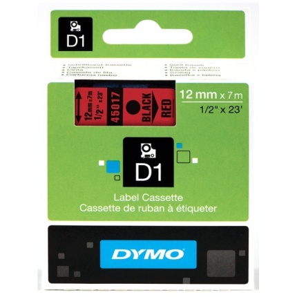45017 DYMO D1 TAPE - 12mm, SORT/RØD