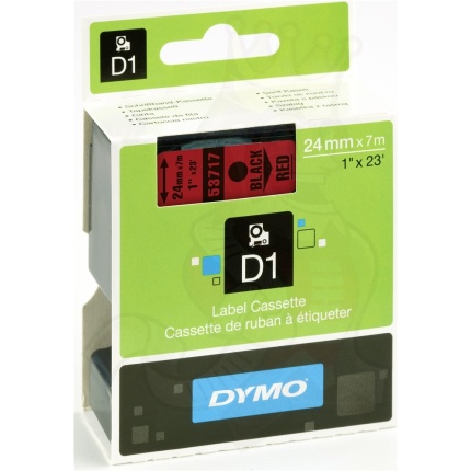53717-DYMO D1 TAPE - 24mm - SORT/RØD