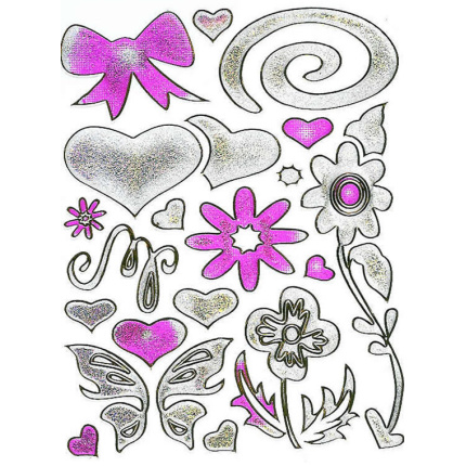 STICKERS PINK / SØLV HJERTER & SLØJFER