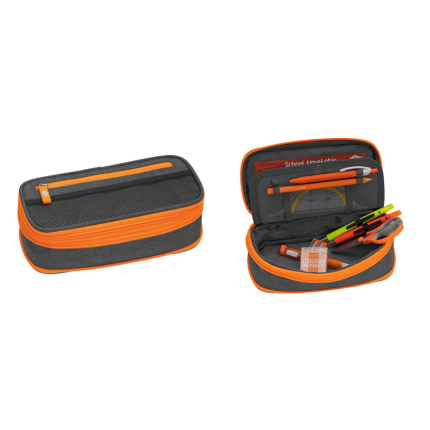 PENALHUS " NEON " - GRÅ/NEON ORANGE - 23 x 12 x 4,5 ( 8 CM )