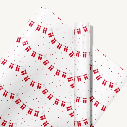 GAVEPAPIR - HVID M/DANNEBROG. 70 CM X 3 M. 60 GRAM