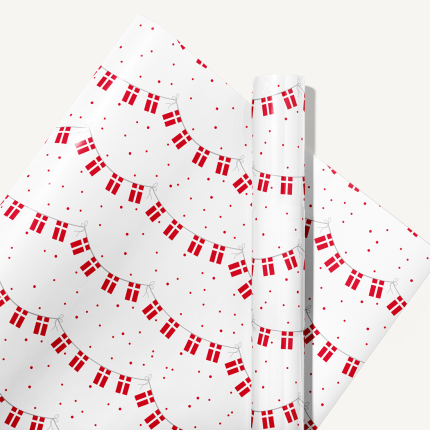 GAVEPAPIR - HVID M/DANNEBROG. 70 CM X 3 M. 60 GRAM