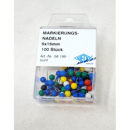 KORTNÅLE 16MM Ø6MM - ASS. FARVER 100 STK