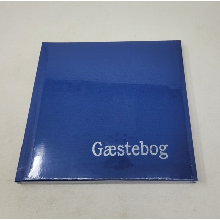 GÆSTEBOG LÆRRED M/TRYK - 23x25 CM - KONGEBLÅ