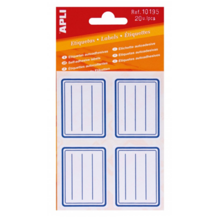 BOGETIKET-SELVKLÆBENDE - BLÅ - MED LINIER (20 STK.)