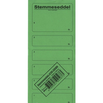 STEMMESEDLER 100 STK. -GRØN 95X210MM (1-6 PR. ARK)