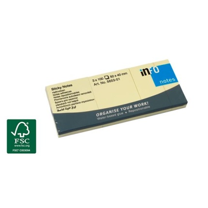 STICKY NOTES GULE (3 STK) 50 X 40 MM 100 BLADE