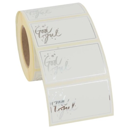 GAVEMÆRKER " GOD JUL" SØLV FOLIE 500 STK - 60X35MM