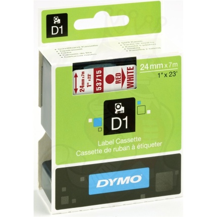 53715-DYMO D1 TAPE - 24mm - RØD/HVID