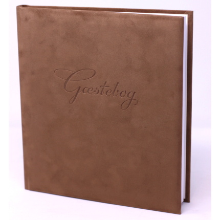 GÆSTEBOG VELOUR BEIGE M/BLINDPRÆG - 23x25 CM