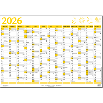 KÆMPEKALENDER 13 MDR 2026 GUL 98x68,5 CM