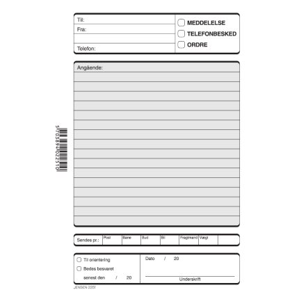 Meddelse/Besked/Ordre 210X148 MM ca. 100 blade