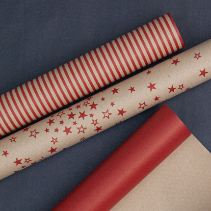 GAVEPAPIR - "RED MIX" BRUN KRAFT 70 CM X 3 M. 60 GRAM